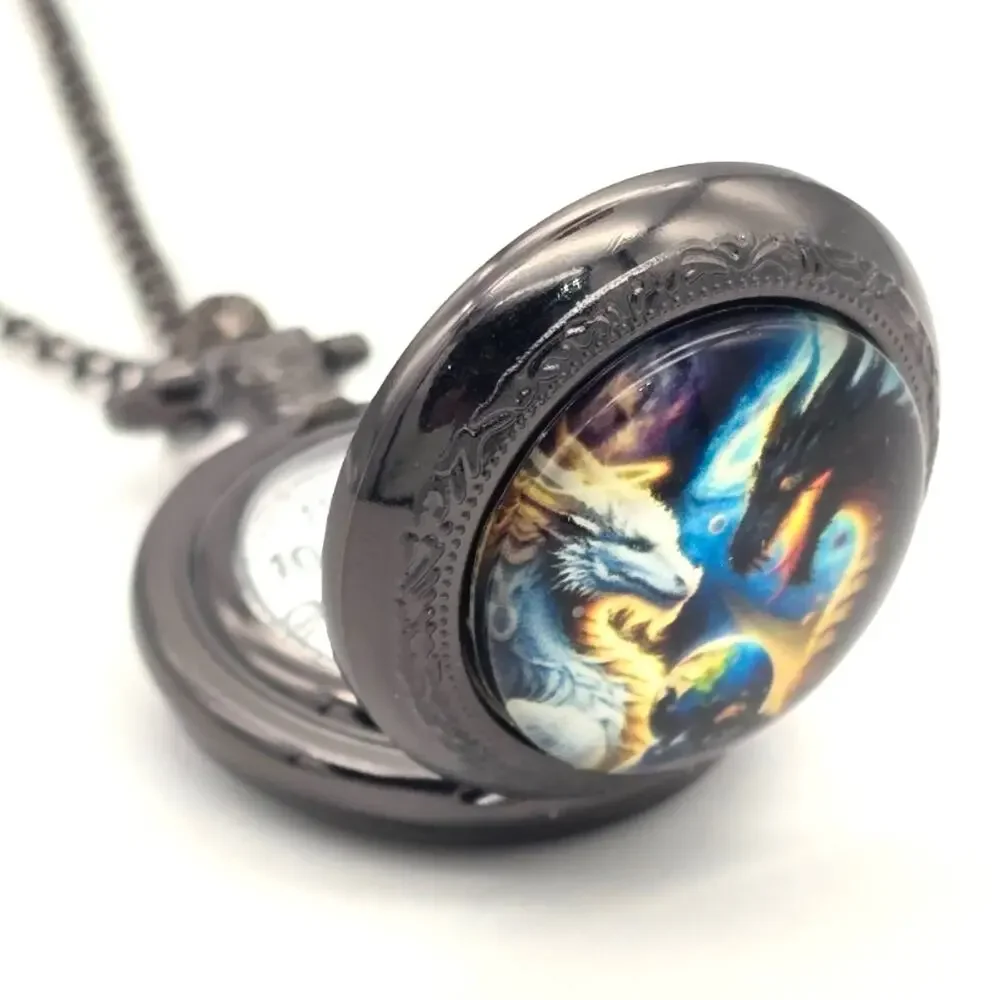 Celestial Yin Yang Dragon Pendant Pocket Watch – Fantasy Necklace Gift